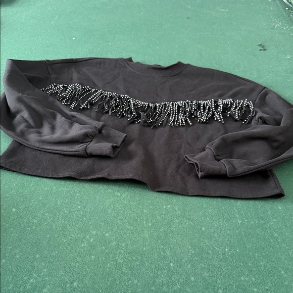 H&M Black Sweatshirt with Beaded Fringe - Picture 1 of 8